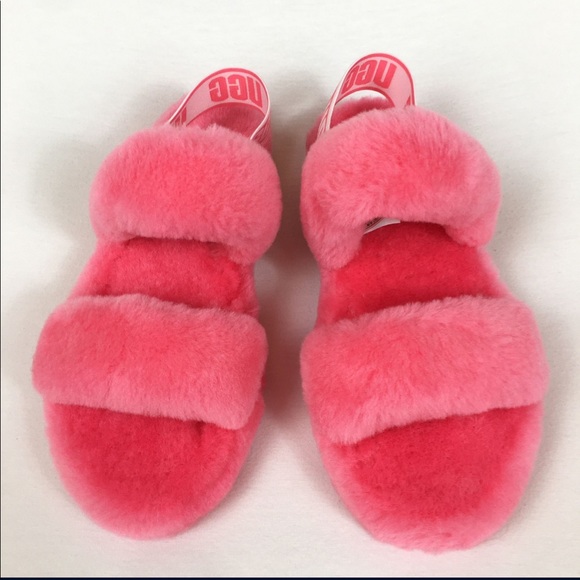 UGG Oh Yeah lamb fur Slide platform Slipper Strawberry Sorbet Women’s Size 7 - Picture 2 of 5